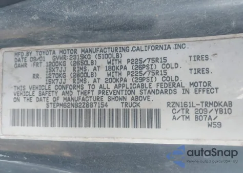 2002 Toyota Tacoma из США, поврежденный, VIN 5TEPM62N82Z887154